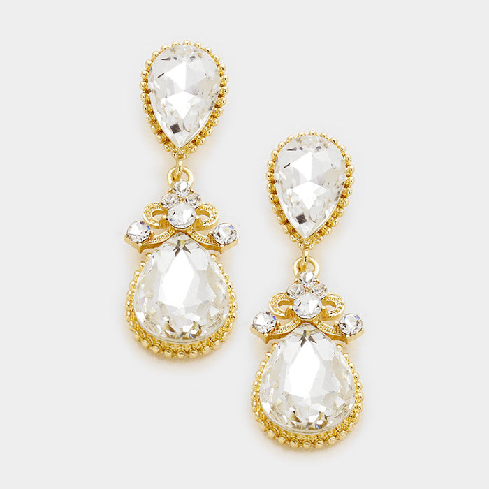 Little Girls Crystal Teardrop Earrings on Gold | 214204