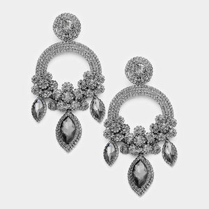Large Long Elegant Black Diamond Chandelier Pageant Prom Earrings | 364538