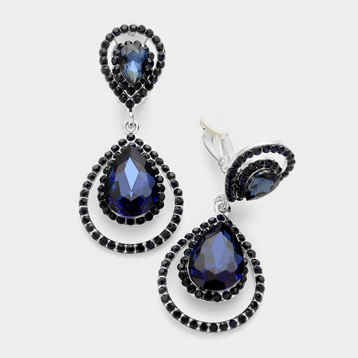 Navy Crystal Surround Clip On Earrings | 341524