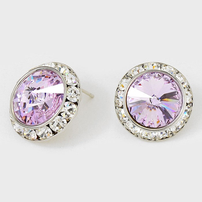 Austrian Violet Crystal Round Stud Earrings | 7/8" | 152804