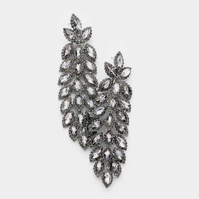 Long Black Diamond Crystal Rhinestone Pageant Earrings | 412833