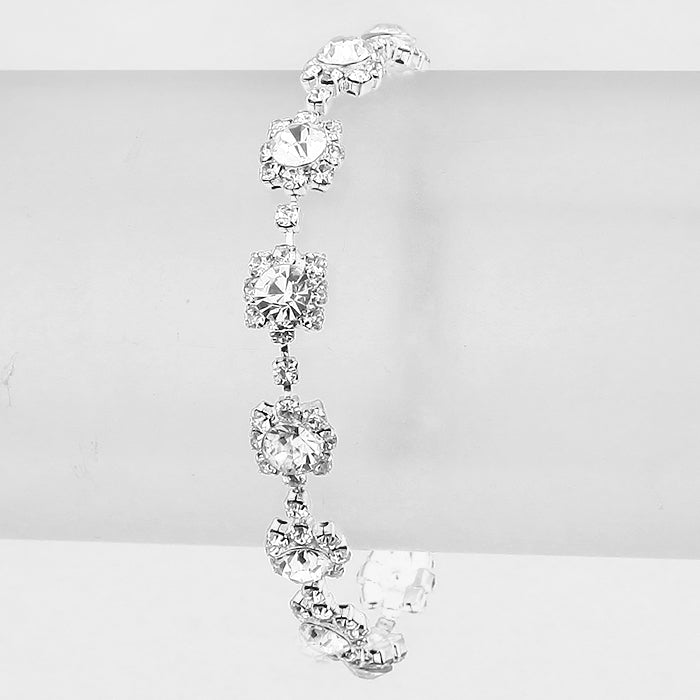 Clear Round Crystal Rhinestone Rosette Evening Bracelet | 192332