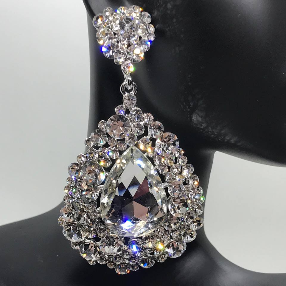 Large Crystal Earrings on Silver | Pageant Chunky Earrings | H202-7 ...