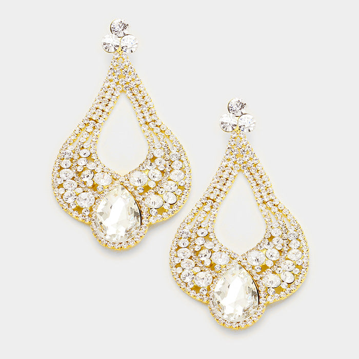 Large Chunky Cut Out Crystal Teardrop Earrings on Gold | Tammy Lee's | 368877