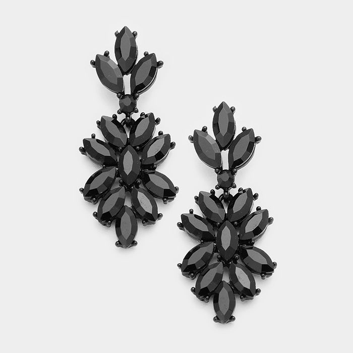 Black Crystal Oval Cluster Vine Pageant Earrings | 366850