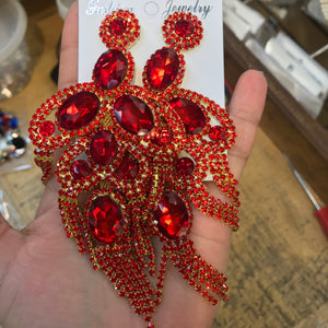 Long Gold Crystal and Rhinestone Statement Earrings | 364517