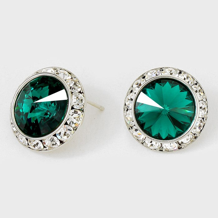 Austrian Emerald Crystal Round Stud Earrings | 7/8" | 122917