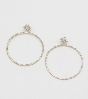 Crystal Rhinestone Hoop Earrings on Gold | 3.5" | JC9EERY8911CLRGD