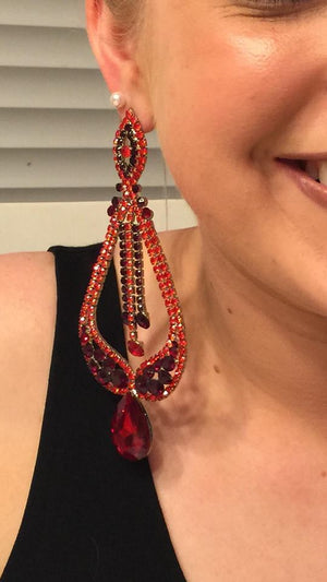 Red and Dark Red Crystal Pageant Earrings on Silver | "Miss America" | 439625