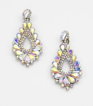 Cut Out AB Crystal Clip On Teardrop Chandelier Earrings | JE5EESE2141ABORD