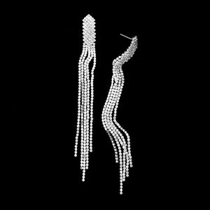 Long Drop Rhinestone Fringe Pageant Earrings | 405705