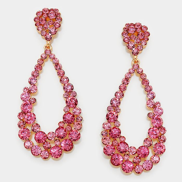 Big Pink Crystal Pageant Hoop Earrings | 3.75" | Pink Earrings | 302244