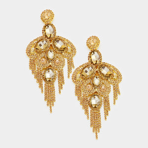 Long Gold Crystal and Rhinestone Statement Earrings | 364517