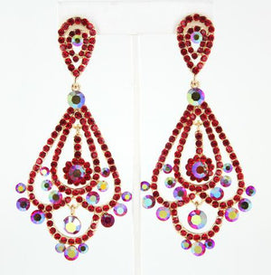 Red Chandelier Earrings - H202-13 Gold & Red