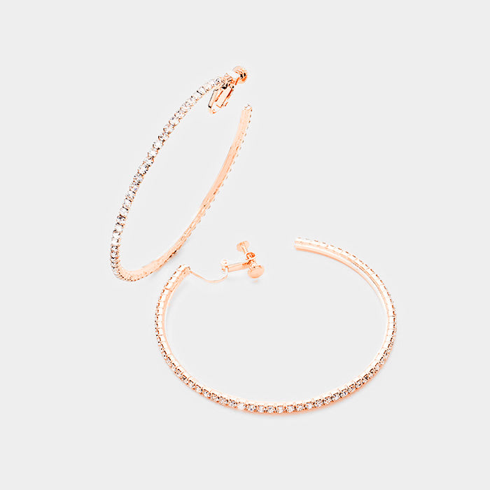 Crystal Rhinestone Hoop Earrings on Rose Gold | 2.5" | 378696