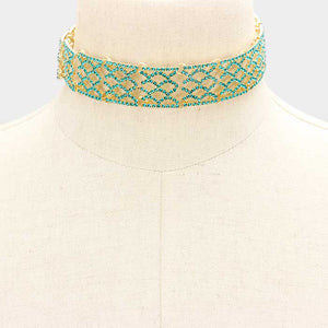 Green Crystal Rhinestone Choker Necklace | 353255