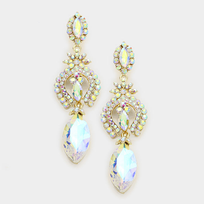 AB Crystal Marquise Earrings on Gold | 341539