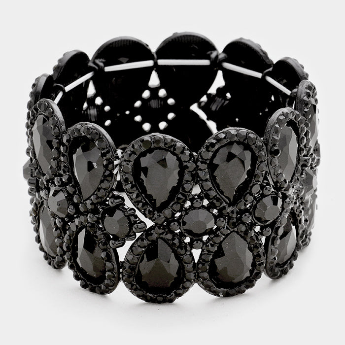 Double Teardrop Black Crystal Stretch Bracelet | 288192