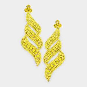 Long Yellow Crystal Statement Earrings on Gold | 433432