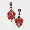 Dark Red Diamond Crystal Cluster Leaf Pageant Earrings on Antique Gold | 252134