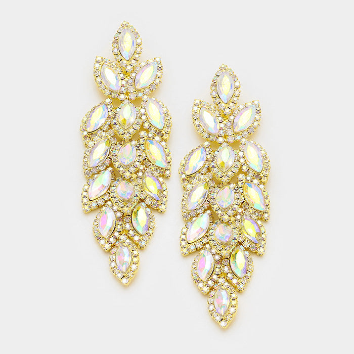 Long AB Crystal Marquise Earrings on Gold | 347041