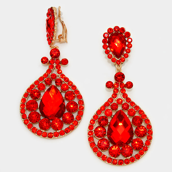 Red Chandelier Earrings | Clip On | 418359