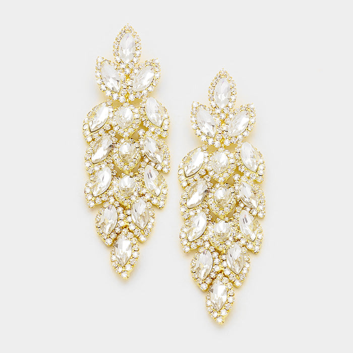 Long Crystal Marquise Earrings on Gold | 347043