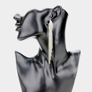 Long Drop Twisted Rhinestone Fringe Pageant Earrings on Gold | 405691