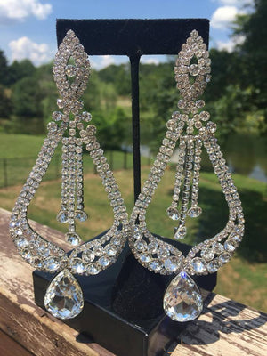 Long Crystal Pageant Earrings Statement Earrings Miss America L M Bling lmbling