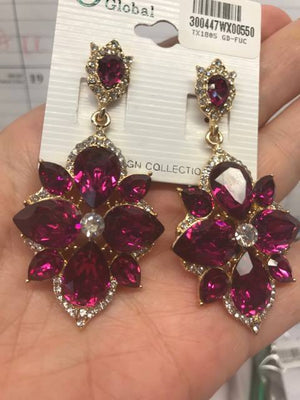 Black Diamond Crystal Flower Teardrop Earrings | 300441
