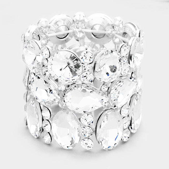 Wide Multi Shape Crystal Stone Stretch Pageant Bracelet | 398326