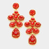 Red Round Crysta and Rhinestone Drop Earrings