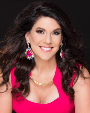 Multi Colored Large Earrings on Gold | Chunky Pageant Earrings | H2027-multi