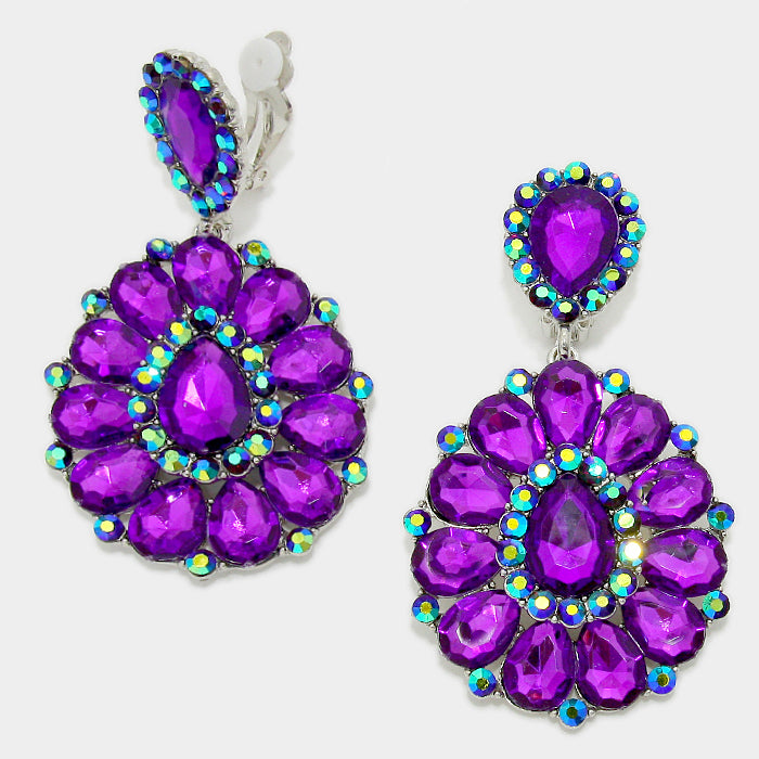 Clip Earrings Enamel metal gold-plated hoops with purple enamel and zircon  - Loisir