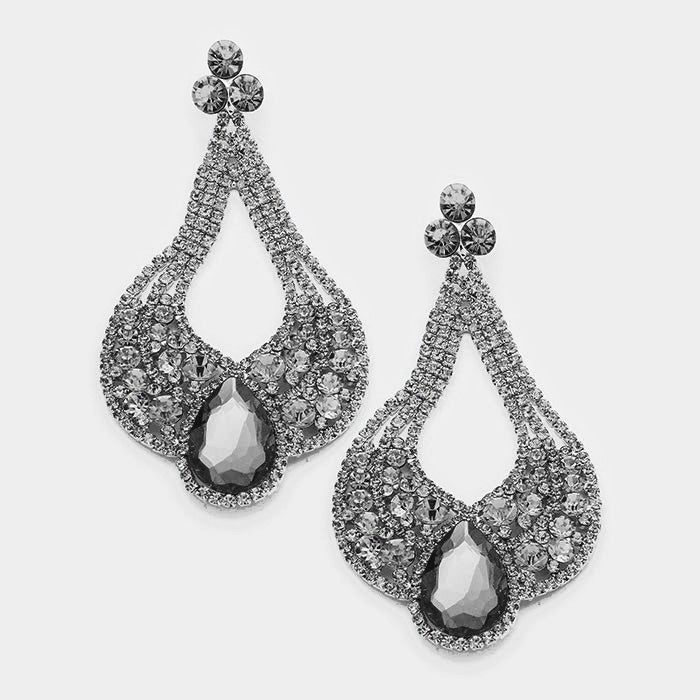 Large Chunky Cut Out Black Diamond Crystal Teardrop Earrings | Tammy Lee's | 368876