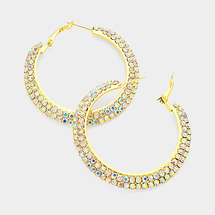 Two Row AB Crystal Hoop Earrings on Gold | 2" | 210546