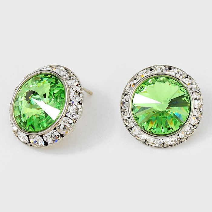 Austrian Peridot Crystal Round Stud Earrings | 7/8" | 122928