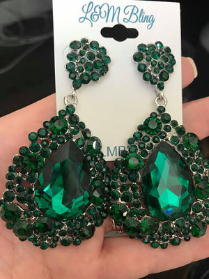 Emerald Chunky Pageant Earrings | NO AB | 202-7 NAB