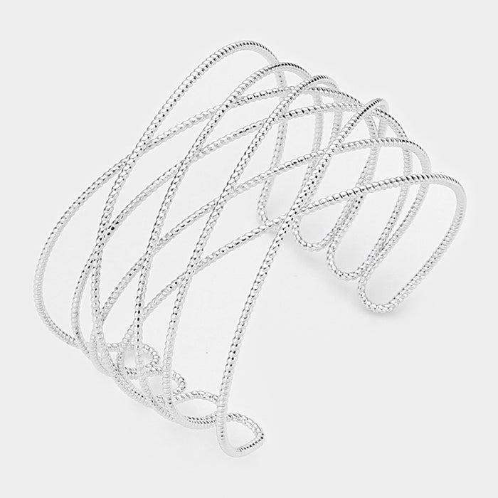 Textured Silver Metal Crisscross Cuff Bracelet | 272369