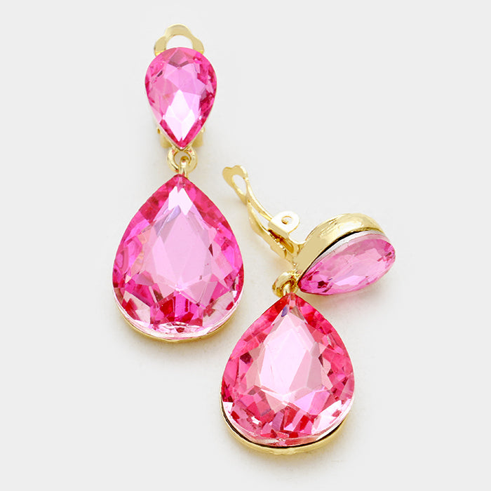 Little Girls Clip on Pink Teardrop Earrings | 334666