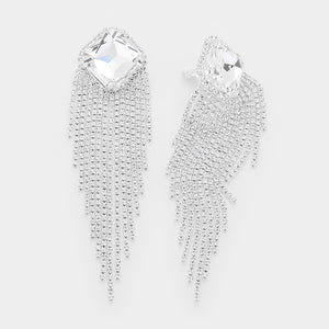 Long Crystal Square Rhinestone Clip On Earrings | 422701