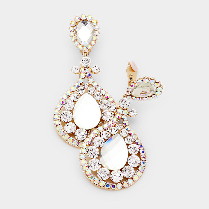 AB Crystal Chandelier Earrings on Gold | Clip On | 418355