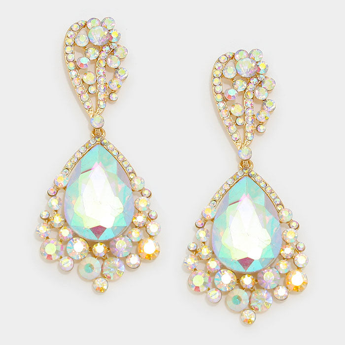 AB Crystal Chunky Chandelier Earrings on Gold | 309045