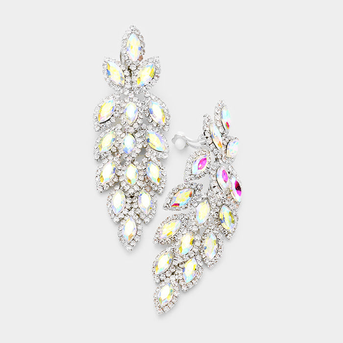 Large AB Crystal Leaf Clip On Earrings | 395661