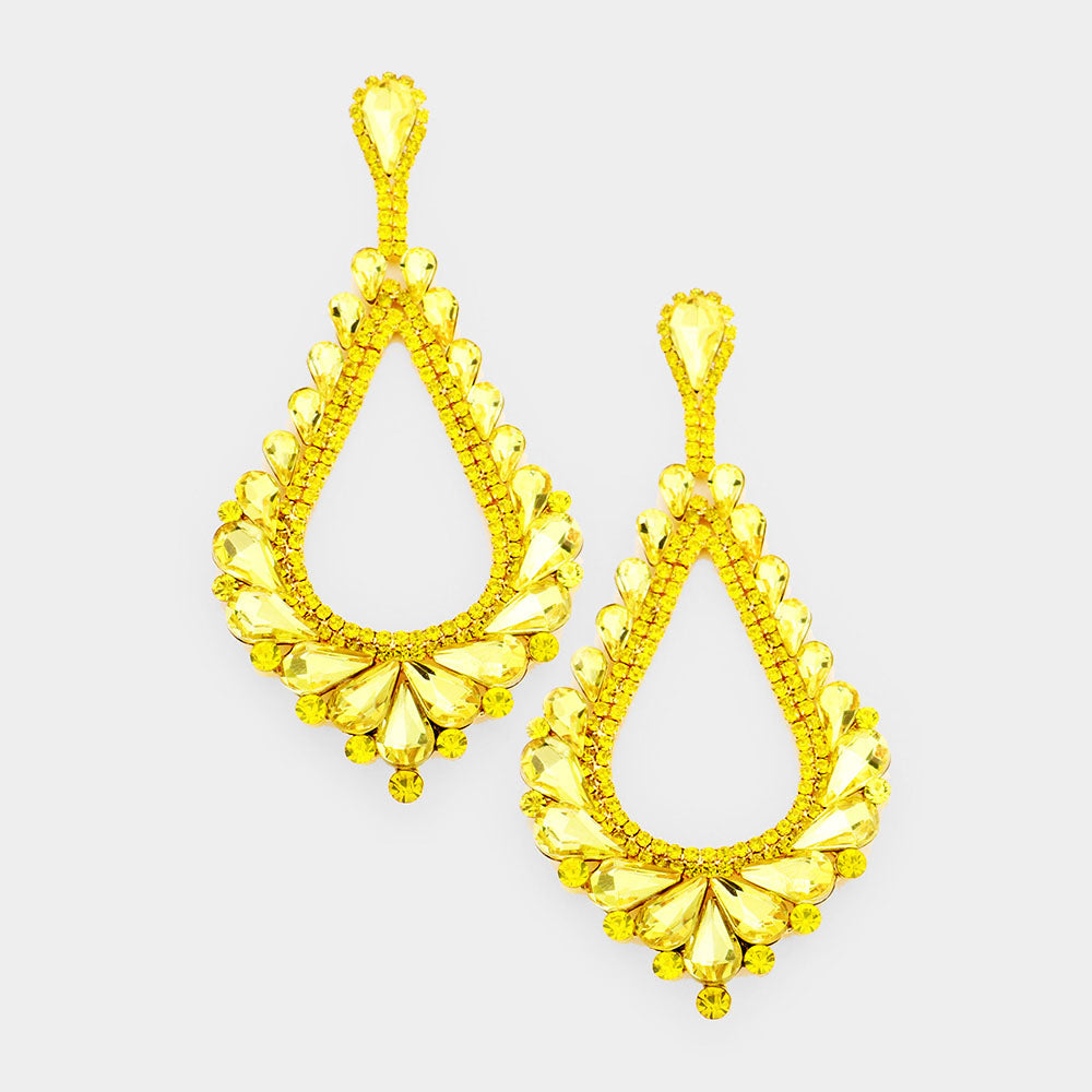 Oversized Cut Out Yellow Crystal Teardrop Earrings | 429773