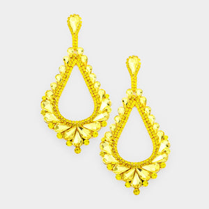 Oversized Cut Out Yellow Crystal Teardrop Earrings | 429773
