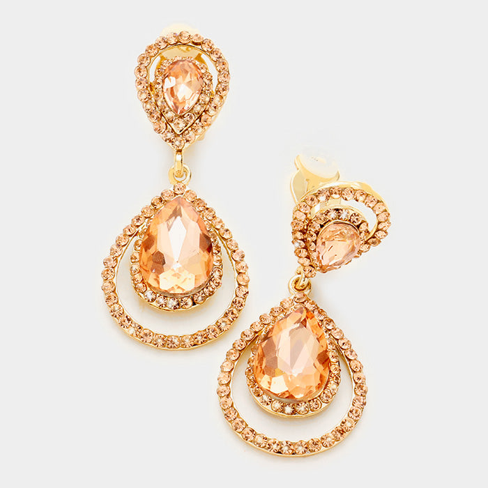 Peach Crystal Surround Clip On Earrings | 341520