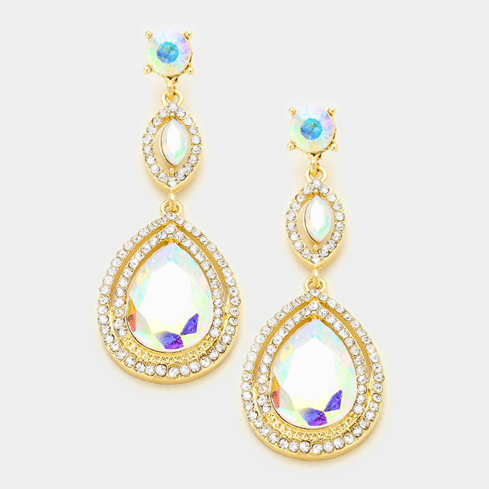 AB Double Teardrop Earrings on Gold | 277182