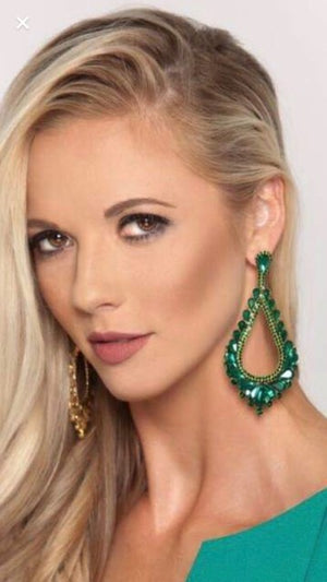 Oversized Cut Out Emerald Crystal Teardrop Earrings | 428396