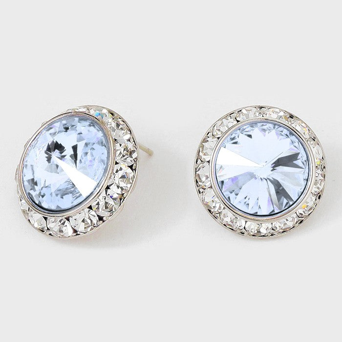 Austrian Light Blue Crystal Round Stud Earrings | 7/8" | 291551
